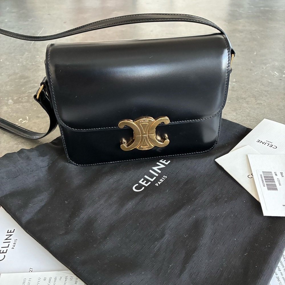 Celine teen triomphe messenger crossbody mini Bag shiny calfskin shoulder bag